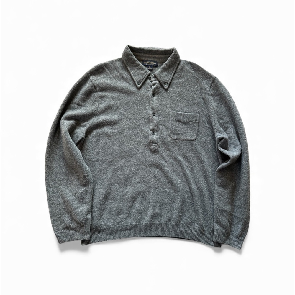 Brooks Brothers Thick Lambswool Popover Polo Knit Sweater Men's XL Gray